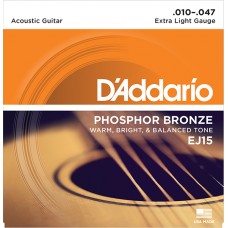 EJ15 PHOSPHOR BRONZE Струны для акустической гитары фосфорная бронза Extra Light 10-47 D`Addario