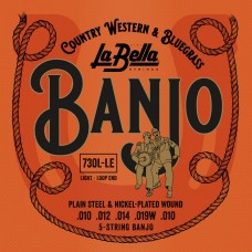 730L-LE Banjo Комплект струн для 5-струнного банджо, нерж.сталь, Light, 10-10, петли, La Bella