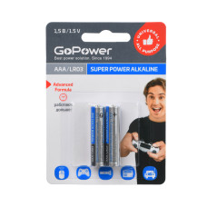 00-00019862 Super Power Alkaline Элемент питания AAA/LR03 щелочной 1.5В, 2шт, GoPower