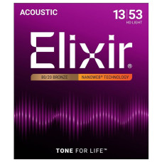11182 NANOWEB Комплект струн для акустической гитары, HD Light, бронза 80/20, 13-53, Elixir