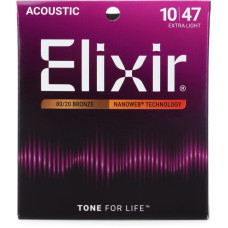 11002 NANOWEB Комплект струн для акустической гитары, Extra Light, бронза 80/20, 10-47, Elixir