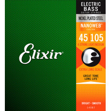 14087 NANOWEB Комплект струн для бас-гитары с мензурой более 34”, Medium, 45-105, Elixir