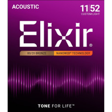 11027 NANOWEB Комплект струн для акустической гитары, Custom Light, бронза 80/20, 11-52, Elixir
