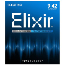 12000 POLYWEB Комплект струн для электрогитары, Super Light, никелированная сталь, 9-42, Elixir