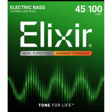 14052 NANOWEB Комплект струн для бас-гитары, никелированные, Light, 45-100, Elixir