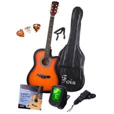 FFG-2039CAP-SB Акустическая гитара с чехлом, ремнем, тюнером, санберст, Foix FFG-2039CAP-SB Акустическая гитара с чехлом, ремнем, тюнером, санберст, Foix