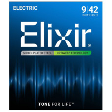 19002 Optiweb Комплект струн для электрогитары, никелированная сталь, Super light 9-42, Elixir
