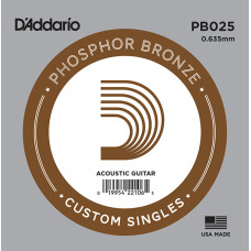PB025 Phosphor Bronze Отдельная струна для акустической гитары, фосфорная бронза, .025, D'Addario PB025 Phosphor Bronze Отдельная струна для акустической гитары, фосфорная бронза, .025, D'Addario