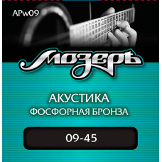 APw09 Комплект струн для акустической гитары, фосфорная бронза, оплетка 3-ей струны, 9-45, Мозеръ 