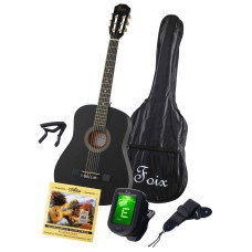 FCG-2038CAP-BK-MAT Классическая гитара с чехлом, ремнем, тюнером, черная матовая, Foix FCG-2038CAP-BK-MAT Классическая гитара с чехлом, ремнем, тюнером, черная матовая, Foix