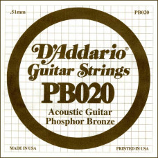 PB020 Phosphor Bronze Отдельная струна для акустической гитары, фосфорная бронза, .020, D'Addario PB020 Phosphor Bronze Отдельная струна для акустической гитары, фосфорная бронза, .020, D'Addario