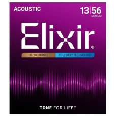 11100 POLYWEB Комплект струн для акустической гитары, Medium, бронза 80/20, 13-56, Elixir