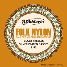 EJ32 Folk Nylon Комплект струн для акустической гитары, шарик на конце, нейлон/посеребрен, D'Addaio