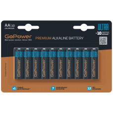 00-00026395 Ultra Элемент питания LR6 AA Alkaline 1.5В, 10шт, GoPower 00-00026395 Ultra Элемент питания LR6 AA Alkaline 1.5В, 10шт, GoPower