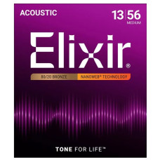 11102 NANOWEB Комплект струн для акустической гитары, Medium, бронза 80/20, 13-56, Elixir