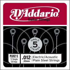 PL012-5 Plain Steel Отдельная стальная струна без обмотки 012, 5шт, D`Addario PL012-5 Plain Steel Отдельная стальная струна без обмотки 012, 5шт, D`Addario