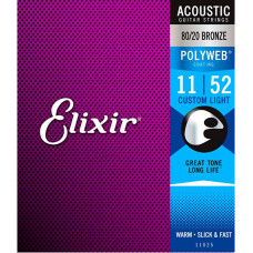 11025 POLYWEB Комплект струн для акустической гитары, Custom Light, бронза 80/20, 11-52, Elixir