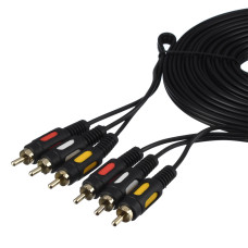 00-00027485 Кабель 3xRCA (m)-3xRCA (m) 3.0м ПВХ, черный, в пакете, GoPower