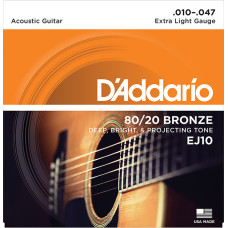 EJ10 BRONZE 80/20 Струны для акустической гитары бронза Extra Light 10-47 D`Addario