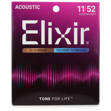 11025 POLYWEB Комплект струн для акустической гитары, Custom Light, бронза 80/20, 11-52, Elixir