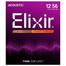 11077 NANOWEB Комплект струн для акустической гитары, Light-Medium, бронза 80/20, 12-56, Elixir