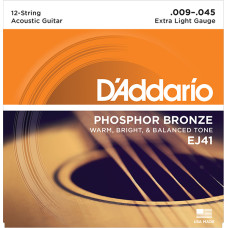 EJ41 Phosphor Bronze Комплект струн для акустической 12-струнной гитары, Extra Light 9-45, D'Addariо