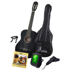 FCG-2039CAP-BK-MAT Классическая гитара с чехлом, ремнем, тюнером, черная матовая, Foix FCG-2039CAP-BK-MAT Классическая гитара с чехлом, ремнем, тюнером, черная матовая, Foix