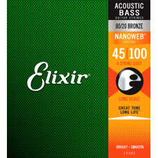 14502 NANOWEB Комплект струн для акустической бас-гитары, Light, 45-100, Elixir