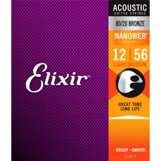 11077 NANOWEB Комплект струн для акустической гитары, Light-Medium, бронза 80/20, 12-56, Elixir