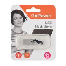 00-00027359 Mini Флеш-накопитель 64GB USB3.0, металл, серебряный, GoPower 00-00027359 Mini Флеш-накопитель 64GB USB3.0, металл, серебряный, GoPower