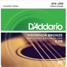 EJ18 Phosphor Bronze Комплект струн для акустической гитары, фосфорная бронза, 14-59, D'Addario