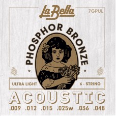 7GPUL Phosphor Bronze Комплект струн для акустической гитары, фосфорная бронза, Ultra Light, 9-48, La Bella