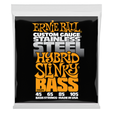 P02843 Stainless Steel Hybrid Slinky Комплект струн для бас-гитары, 45-105, сталь, Ernie Ball